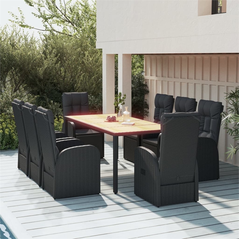 Bowery Hill Contemporary PE Rattan Durable Garden Dining Set in Black