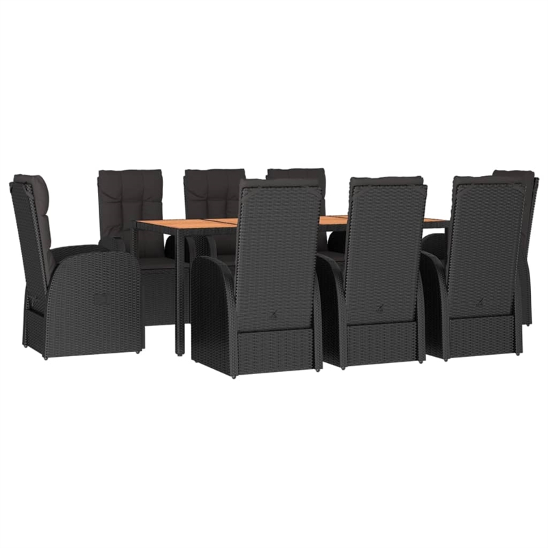 Bowery Hill Contemporary PE Rattan Durable Garden Dining Set in Black