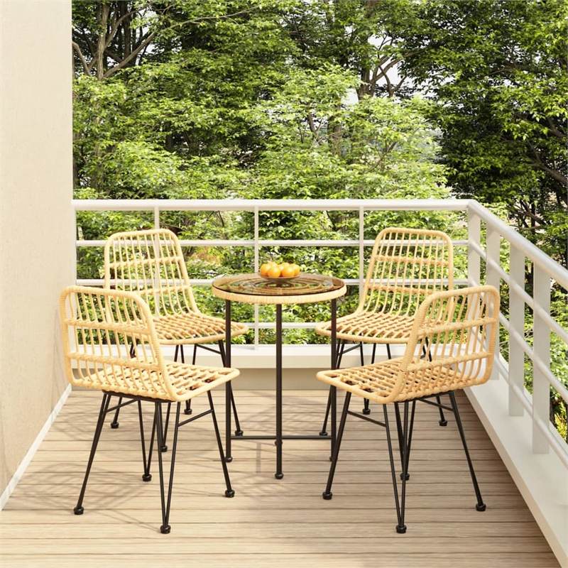 Bowery Hill Steel/Tempered Glass/Polyethylene Rattan Garden Dining Set in Black