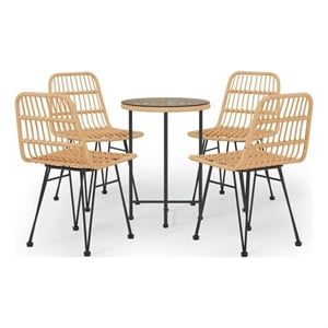 Bowery Hill Steel/Tempered Glass/Polyethylene Rattan Garden Dining Set in Black