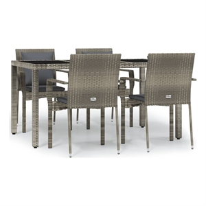 Bowery Hill PE Rattan and Tempered Glass Garden Dining Set in Gray