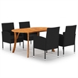 Bowery Hill Contemporary Solid Acacia Wood/PE Rattan Dining Set in Black