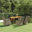 Bowery Hill Acacia Wood/PE Rattan/Steel Large Dining Set in Brown
