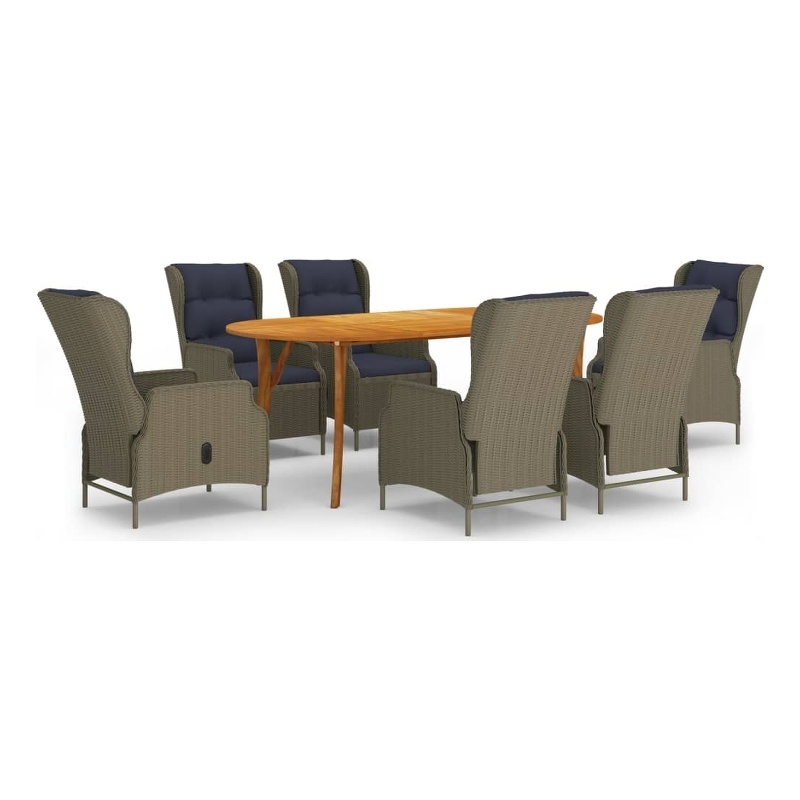 Bowery Hill Acacia Wood/PE Rattan/Steel Large Dining Set in Brown