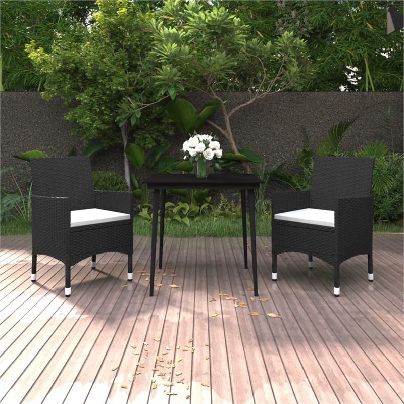 Bowery Hill Contemporary PE Rattan Durable Garden Dining Set in Black