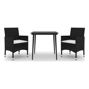 Bowery Hill Contemporary PE Rattan Durable Garden Dining Set in Black