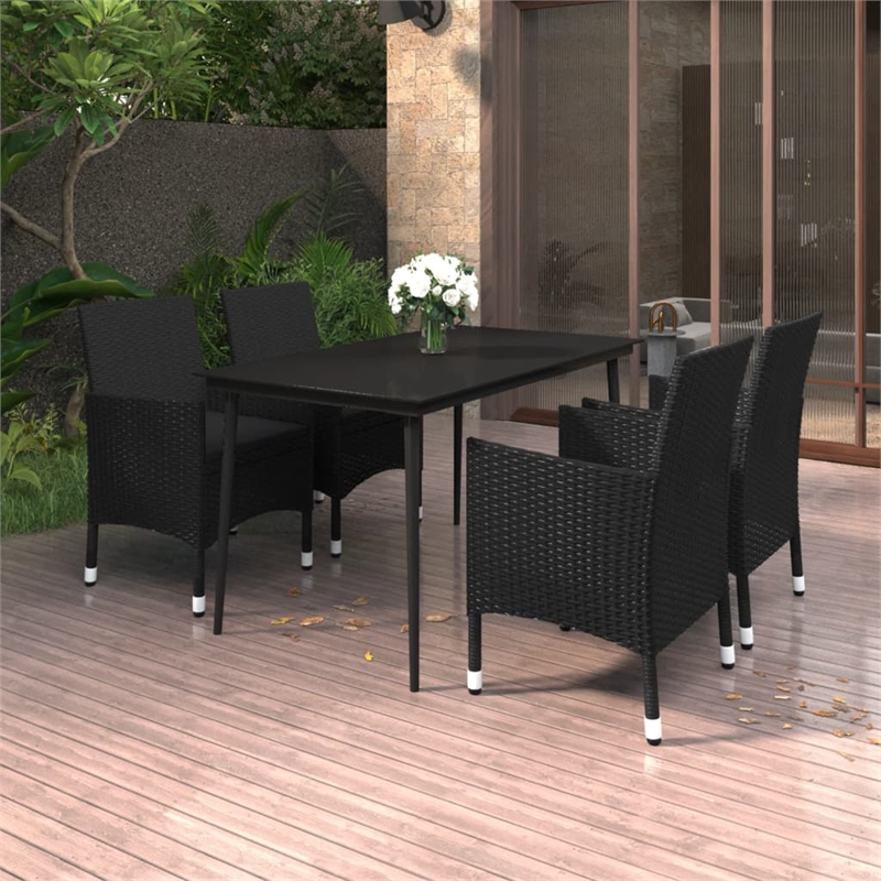 Bowery Hill Contemporary PE Rattan Durable Garden Dining Set in Black