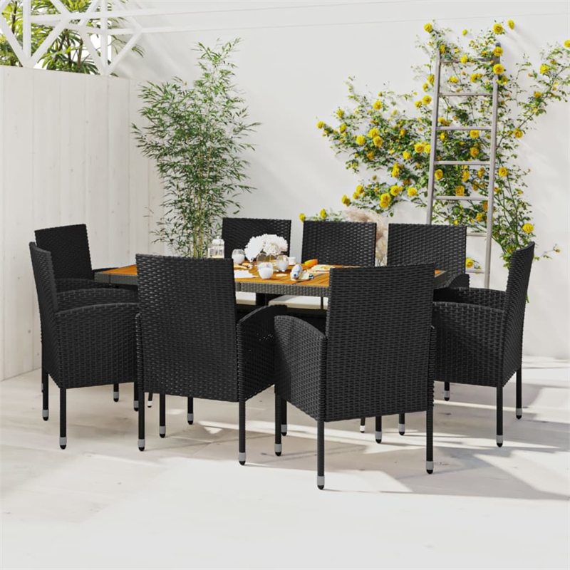 Bowery Hill Seats 8 Outdoor Rectangular Patio Dining Set in Black