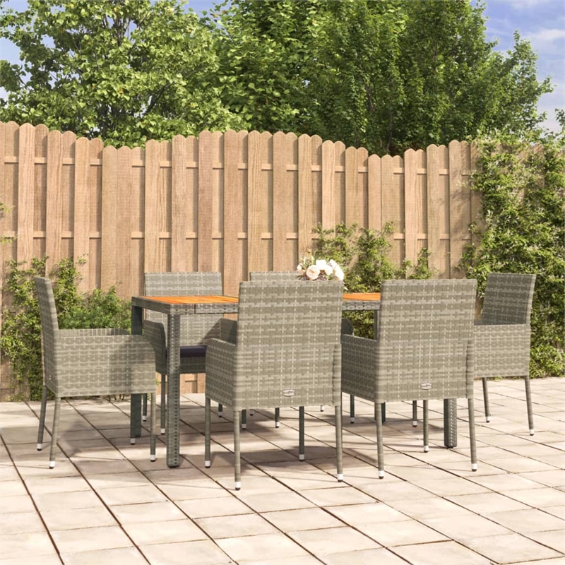 Bowery Hill Contemporary PE Rattan Garden Dining Set in Gray