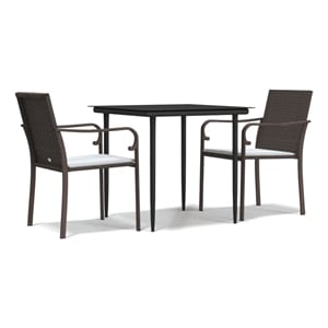 Bowery Hill Contemporary Garden Dining Set in Brown/Black/Cream White