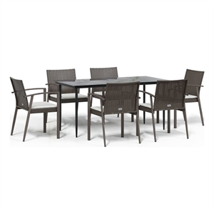 Bowery Hill PE Rattan Large Durable Garden Dining Set in Brown