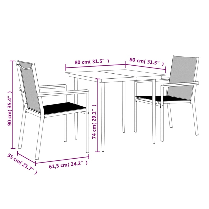 Bowery Hill Contemporary Powder-Coated Garden Dining Set in Black