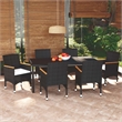Bowery Hill PE Rattan 7 Piece Set Garden Dining Set in Black