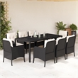 Bowery Hill Contemporary 9 Piece Poly Rattan Garden Dining Set in Black