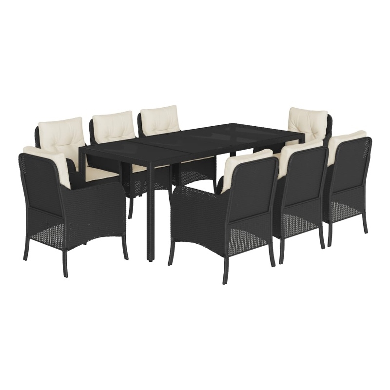 Bowery Hill Contemporary 9 Piece Poly Rattan Garden Dining Set in Black