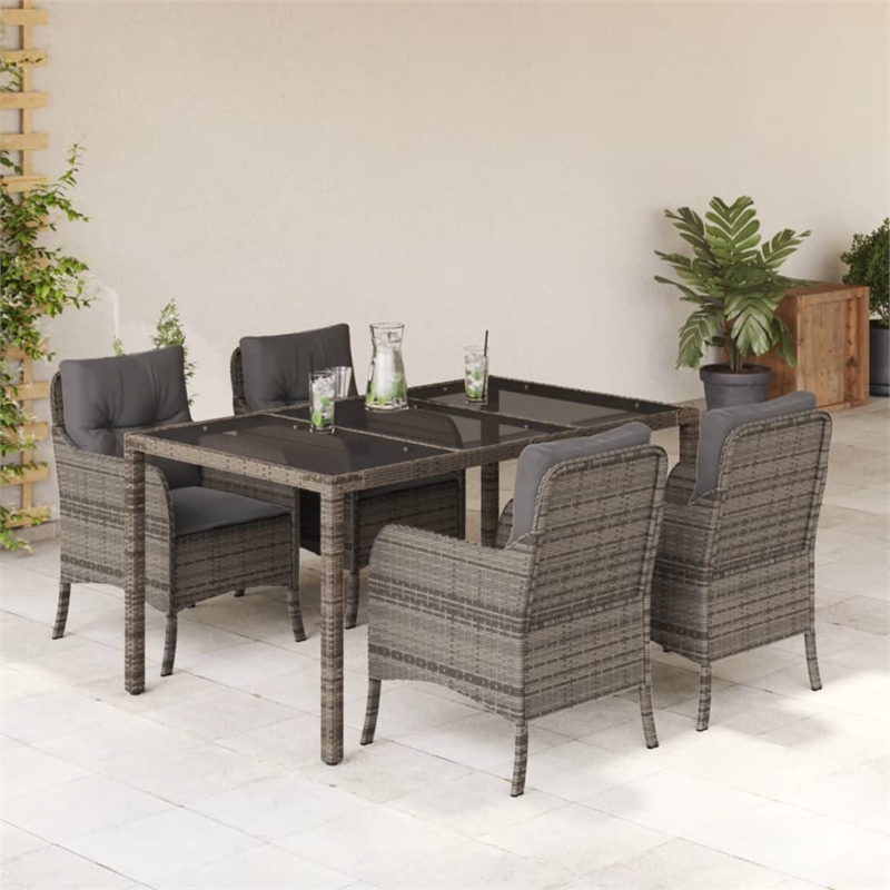 Bowery Hill Contemporary 5 Piece Poly Rattan Garden Dining Set in Gray
