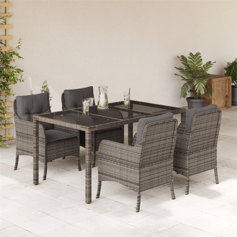 Bowery Hill Contemporary 5 Piece Poly Rattan Garden Dining Set in Gray