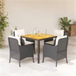 Bowery Hill Poly Rattan Garden Dining Set in Black/Cream White