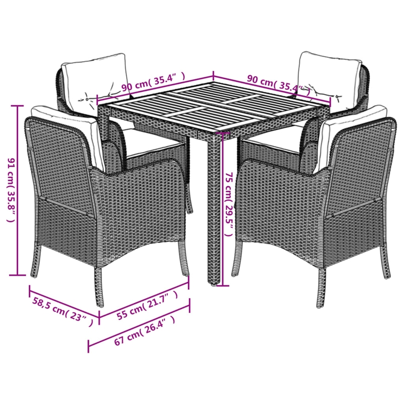Bowery Hill Poly Rattan Garden Dining Set in Black/Cream White
