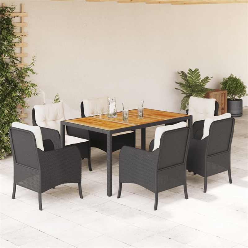 Bowery Hill Contemporary Poly Rattan Garden Dining Set in Black