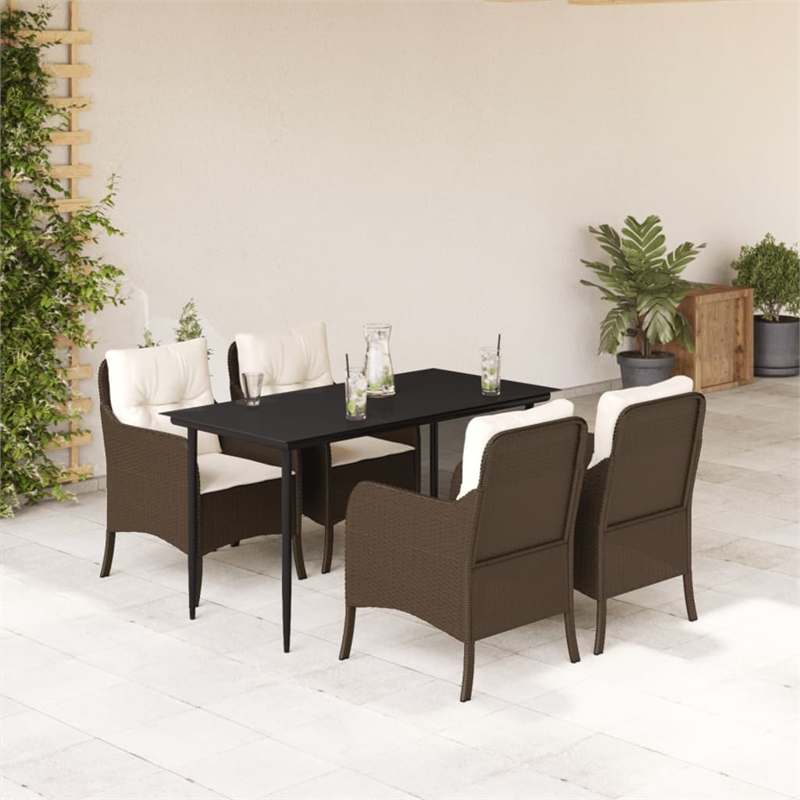 Bowery Hill 5 Piece Poly Rattan Garden Dining Set in Brown/Cream White