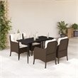 Bowery Hill 5 Piece Poly Rattan Garden Dining Set in Brown/Cream White