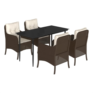 Bowery Hill 5 Piece Poly Rattan Garden Dining Set in Brown/Cream White
