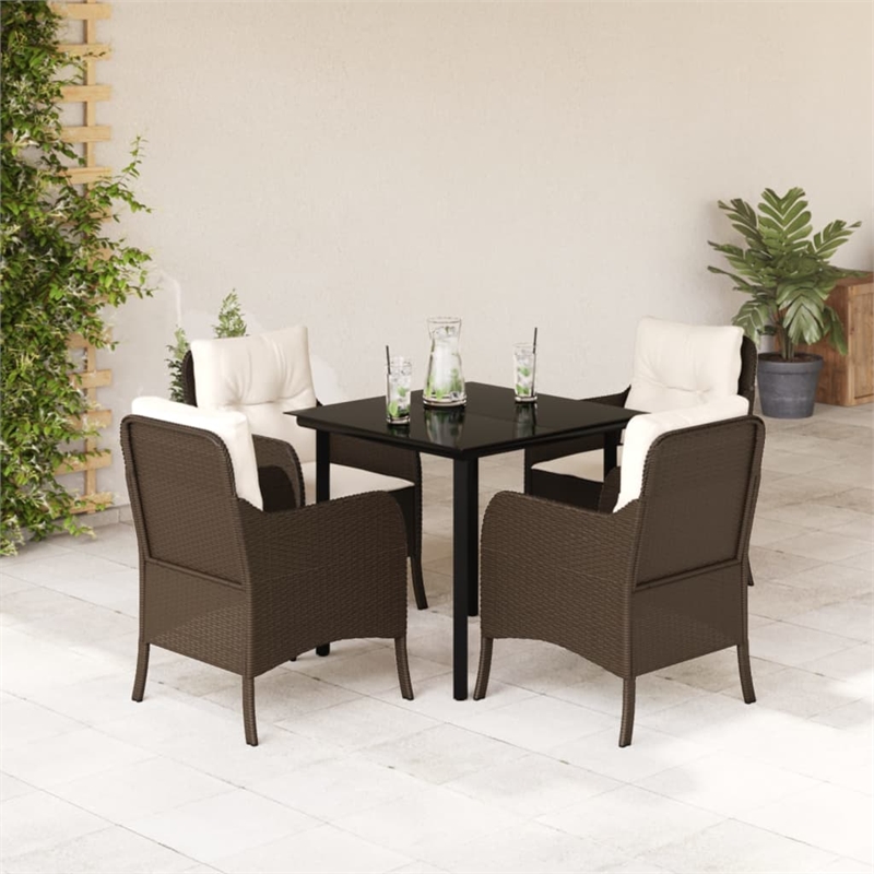 Bowery Hill 5 Piece Poly Rattan Garden Dining Set in Black/Cream White