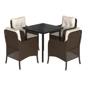 Bowery Hill 5 Piece Poly Rattan Garden Dining Set in Black/Cream White