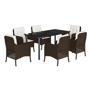 Bowery Hill Contemporary 7 Piece Poly Rattan Garden Dining Set in Black