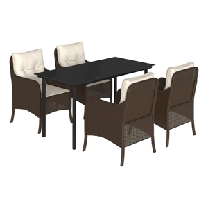 Bowery Hill Contemporary Powder-Coated 5 Piece Garden Dining Set in Black