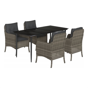 Bowery Hill Contemporary Poly Rattan Garden Dining Set in Gray