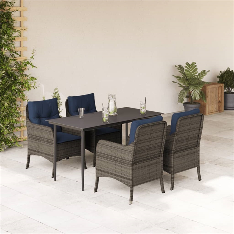 Bowery Hill Contemporary 5 Piece Poly Rattan Garden Dining Set in Gray