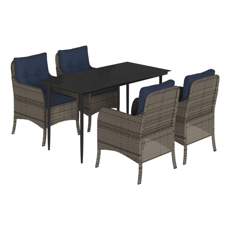 Bowery Hill Contemporary 5 Piece Poly Rattan Garden Dining Set in Gray