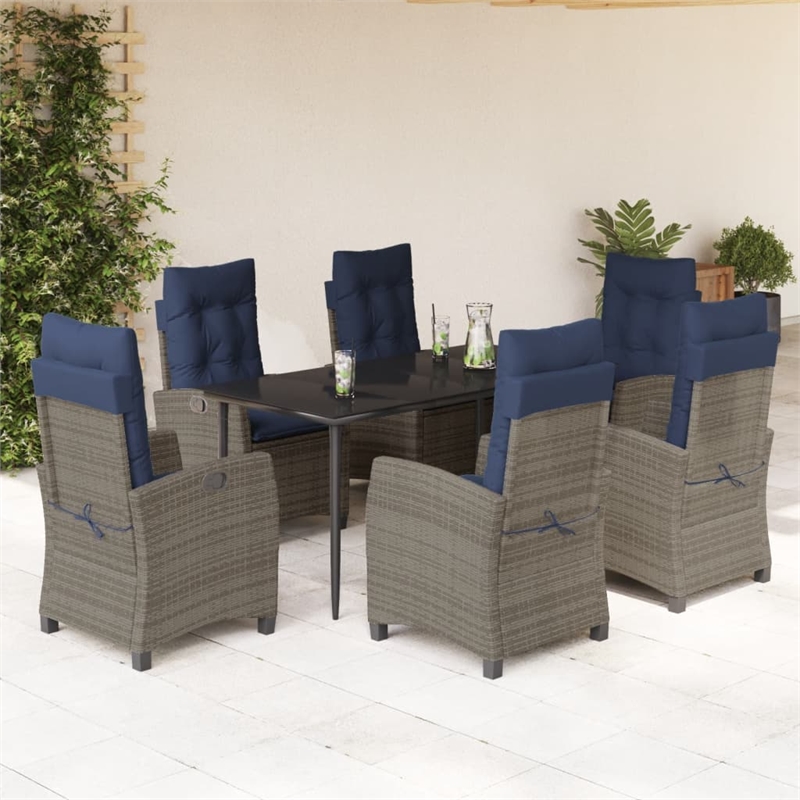 Bowery Hill Contemporary Weather-Resistant 7 Piece Garden Dining Set in Gray