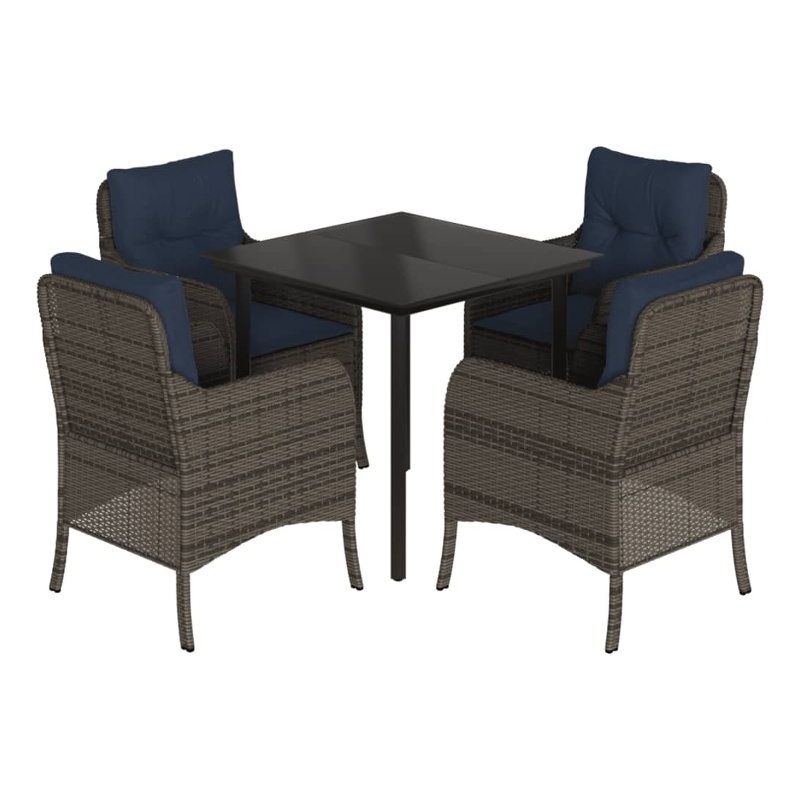 Bowery Hill Contemporary 5 Piece Poly Rattan Garden Dining Set in Black