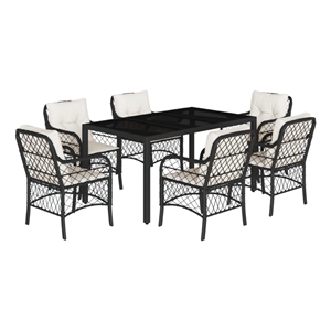 Bowery Hill 7 Piece Poly Rattan Garden Dining Set in Black/Cream White