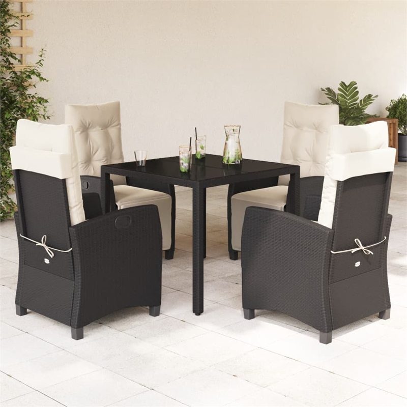 Bowery Hill Poly Rattan Garden Dining Set in Black/Cream White