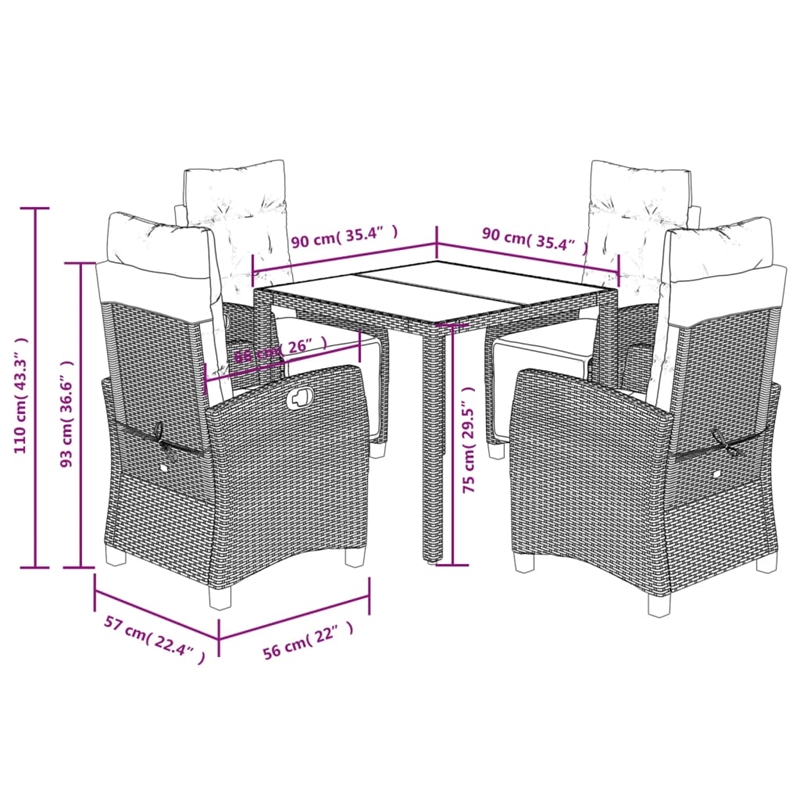 Bowery Hill Poly Rattan Garden Dining Set in Black/Cream White