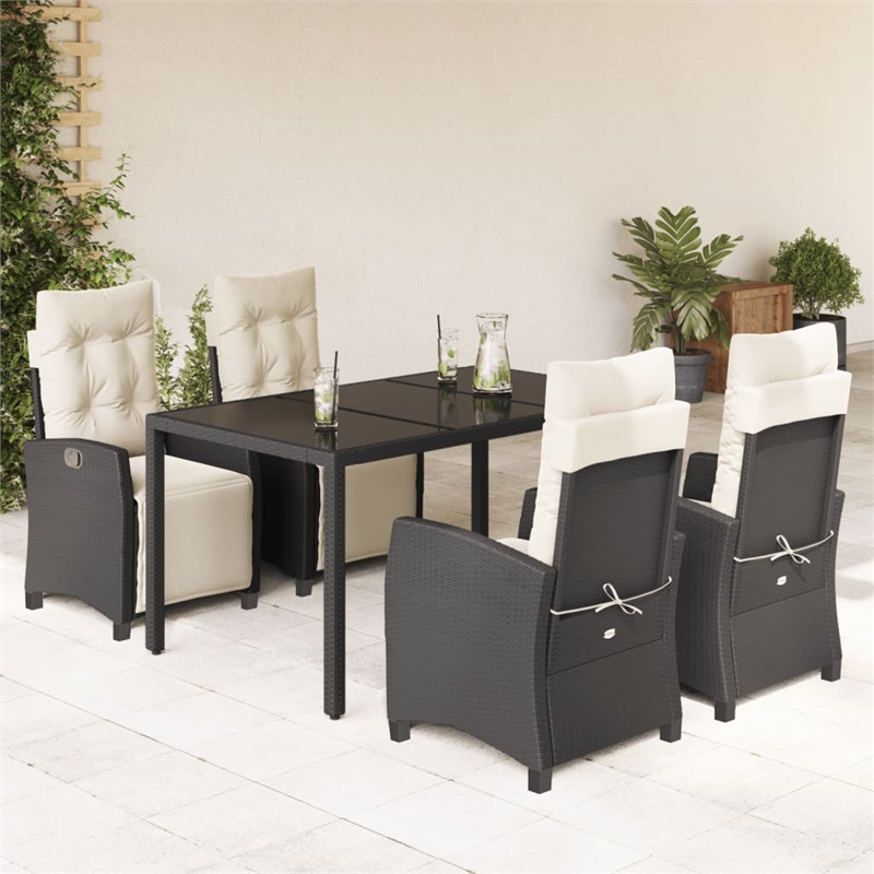 Bowery Hill 5 Piece Poly Rattan Garden Dining Set in Black/Cream White