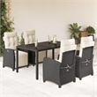 Bowery Hill 5 Piece Poly Rattan Garden Dining Set in Black/Cream White