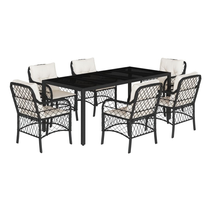 Bowery Hill 7 Piece Poly Rattan Garden Dining Set in Black/Cream White