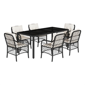 Bowery Hill 7 Piece Poly Rattan Garden Dining Set in Black/Cream White