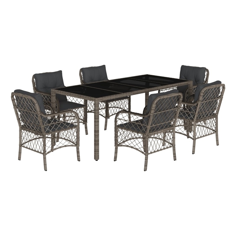 Bowery Hill Contemporary 7 Piece Rattan Garden Dining Set in Gray