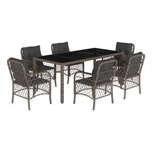 Bowery Hill Contemporary 7 Piece Rattan Garden Dining Set in Gray