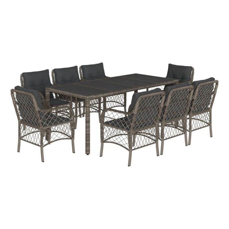 Bowery Hill Contemporary 9 Piece Poly Rattan Garden Dining Set in Gray