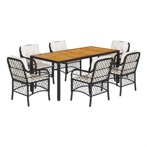 Bowery Hill 7 Piece Poly Rattan Garden Dining Set in Black/Cream White