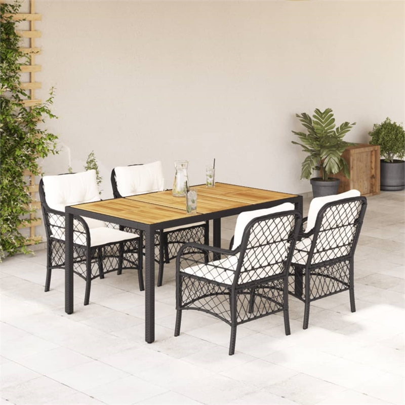 Bowery Hill 5 Piece Poly Rattan Garden Dining Set in Black/Cream