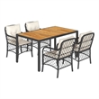 Bowery Hill 5 Piece Poly Rattan Garden Dining Set in Black/Cream