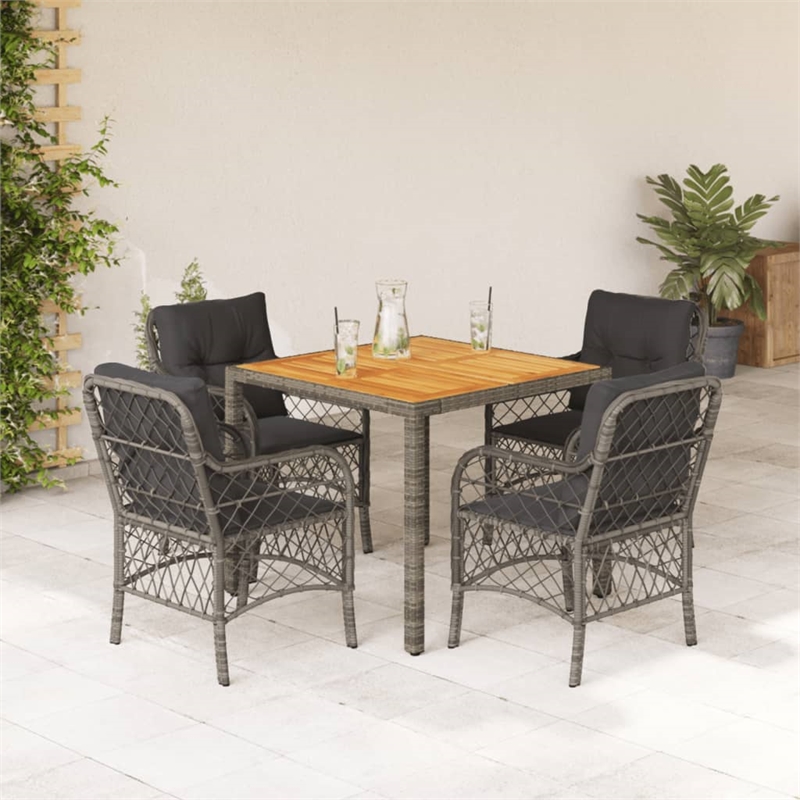Bowery Hill Contemporary 5 Piece Poly Rattan Garden Dining Set in Gray